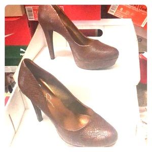 Brown snake skin look heels